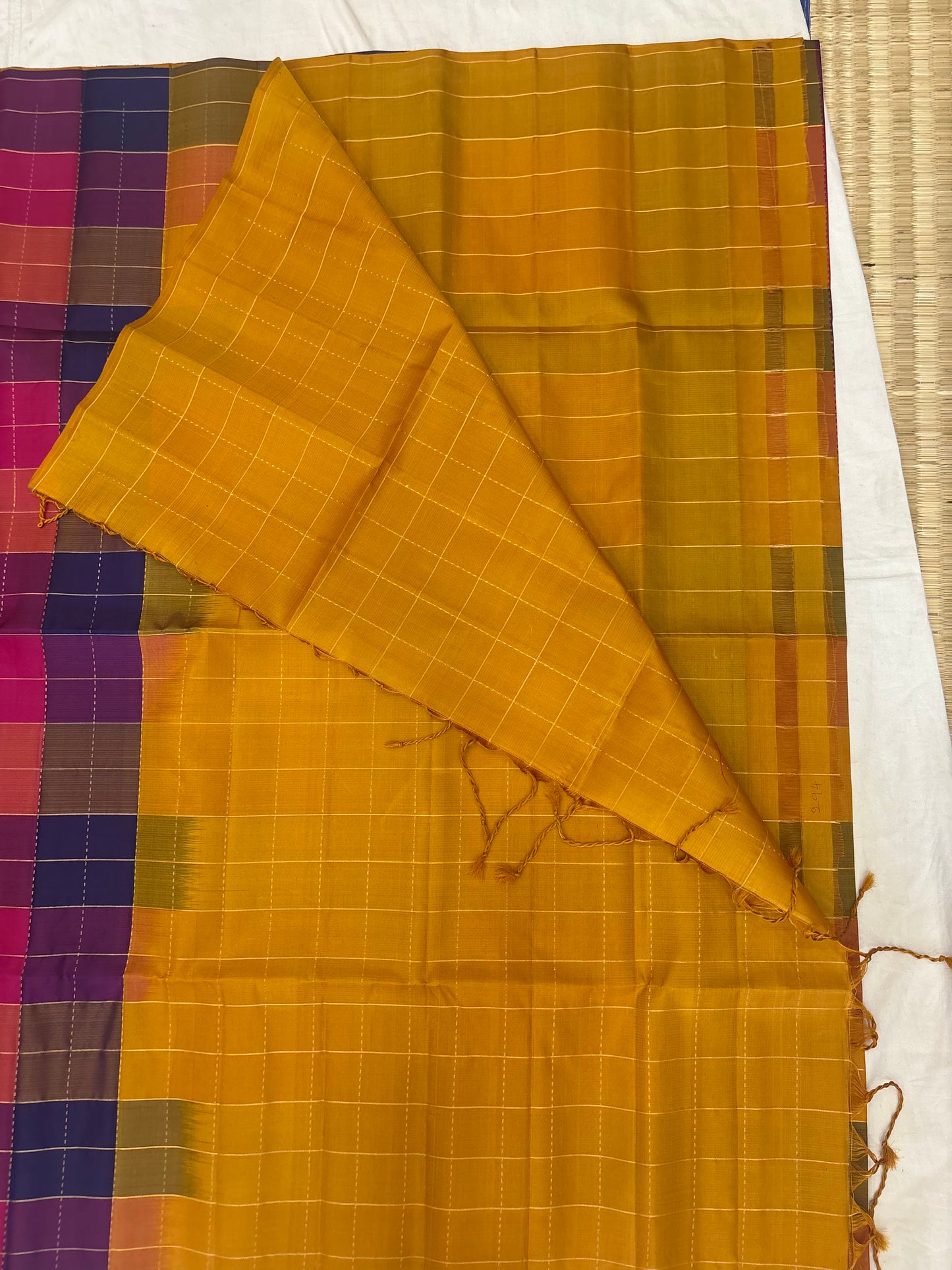 Kattam Multi color checks - yellow handloom softsilk saree-AK1114