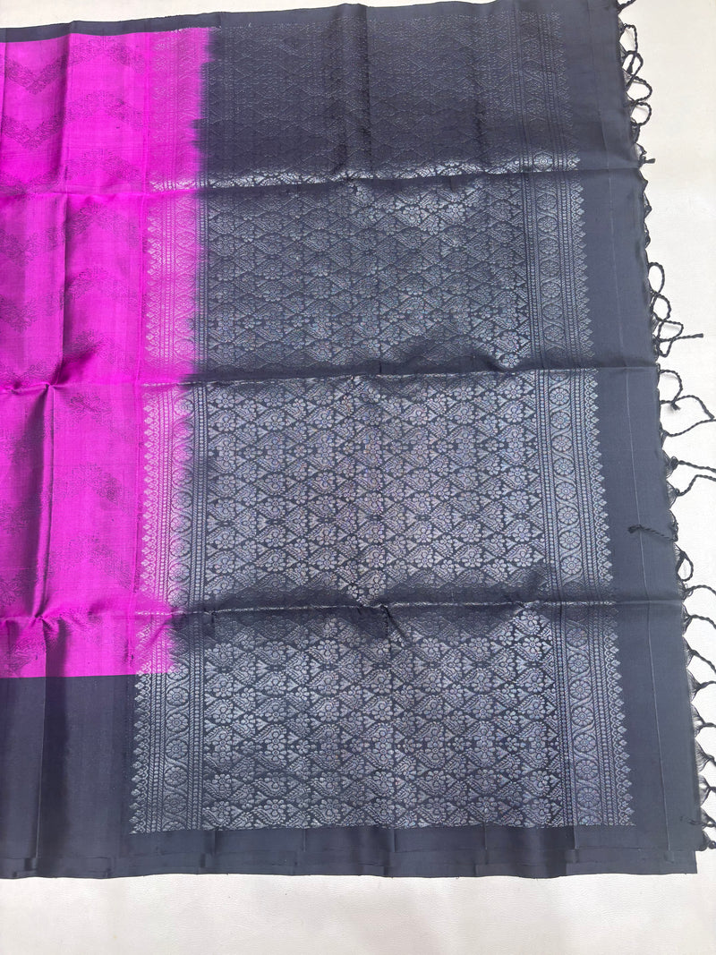 Darika pink & black handloom softsilk saree - Pure silk saree