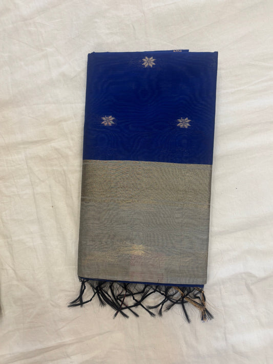 Blue & grey Maheshwari cotton saree