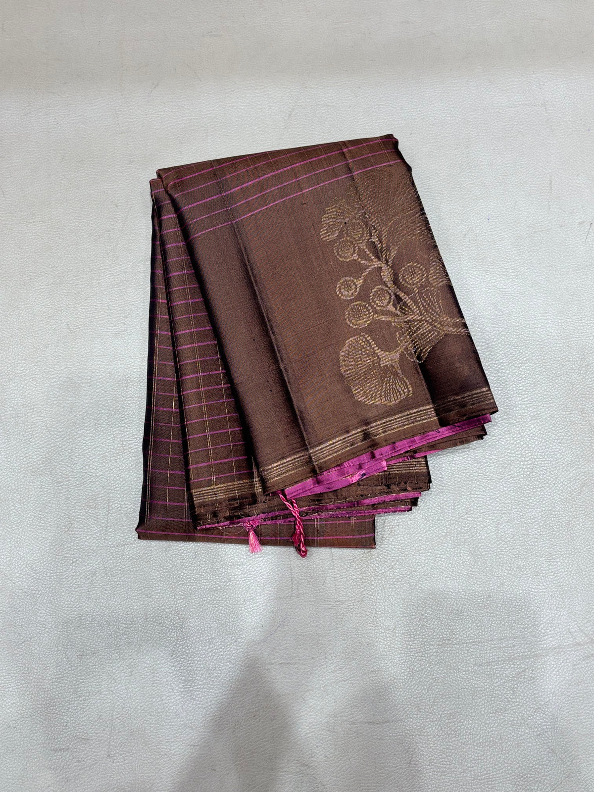 Charvitha biscuit brown handloom softsilk saree - Pure silk saree