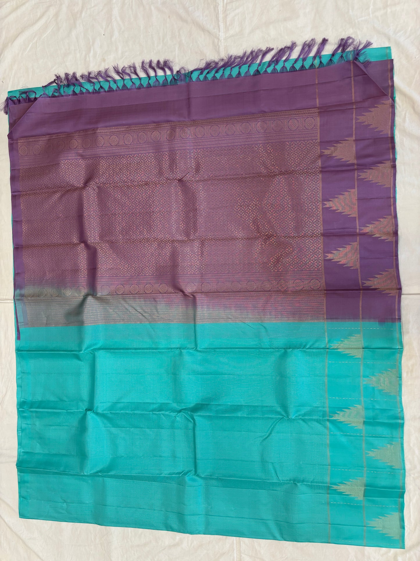Devasena sea green & lavender handloom softsilk saree - Pure silk saree-AK1110