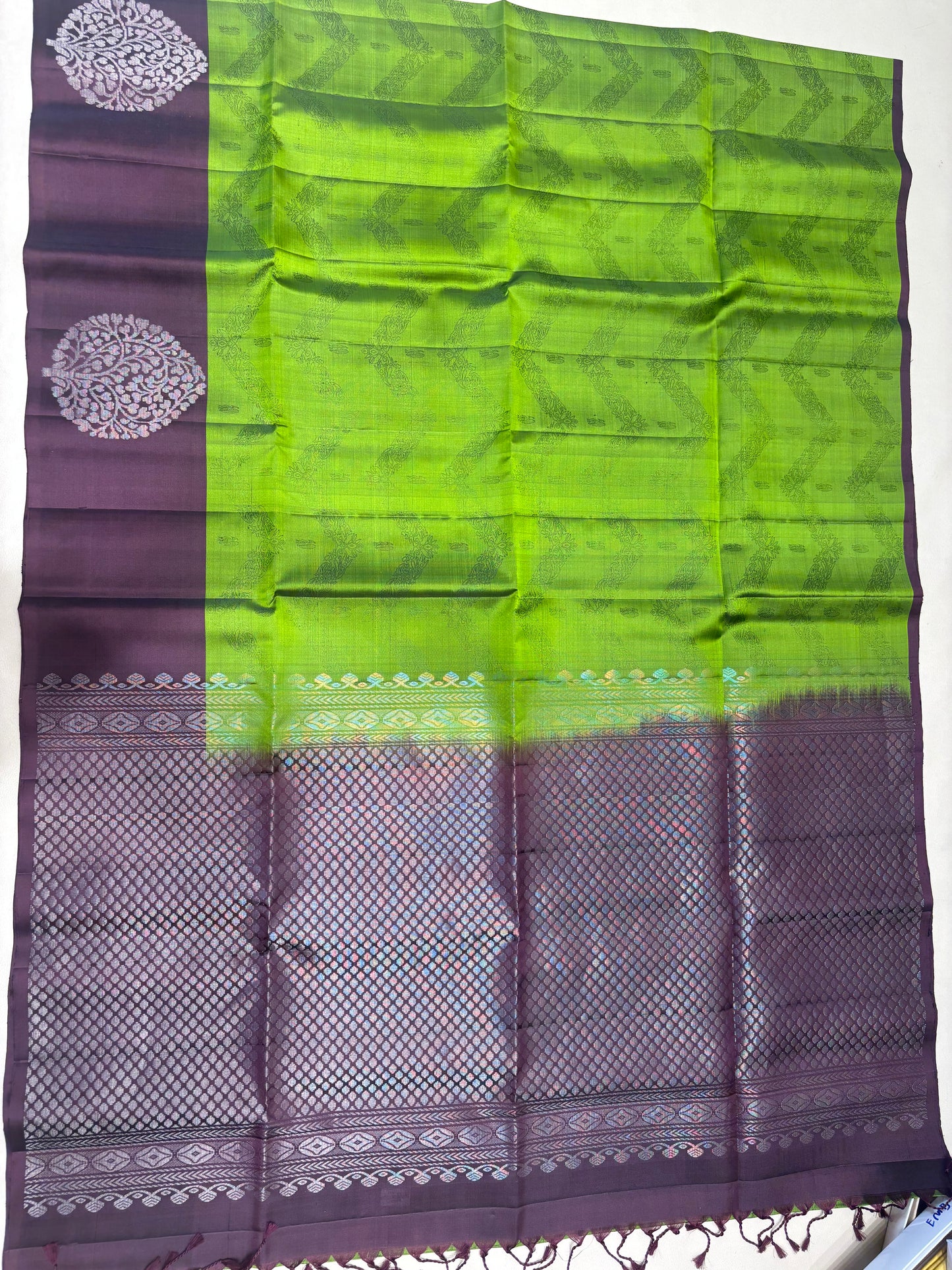 Darika green softsilk saree with embose design - Pure silk saree-AK1106