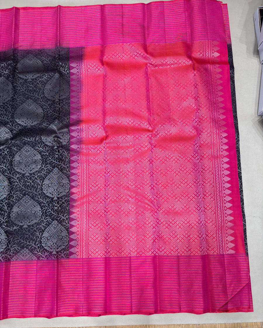 Tharvya handloom softsilk saree - Pure silk saree - all self contrast- ASC1101