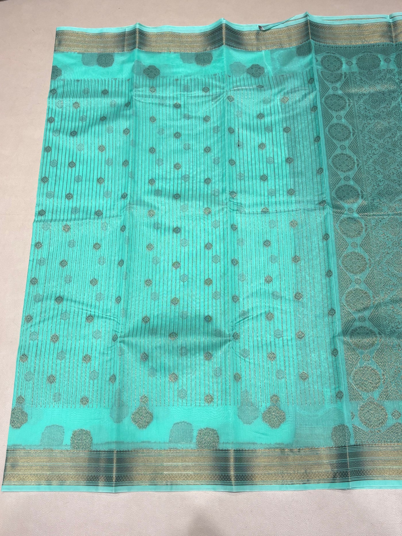 Ravina green semi silk cotton saree