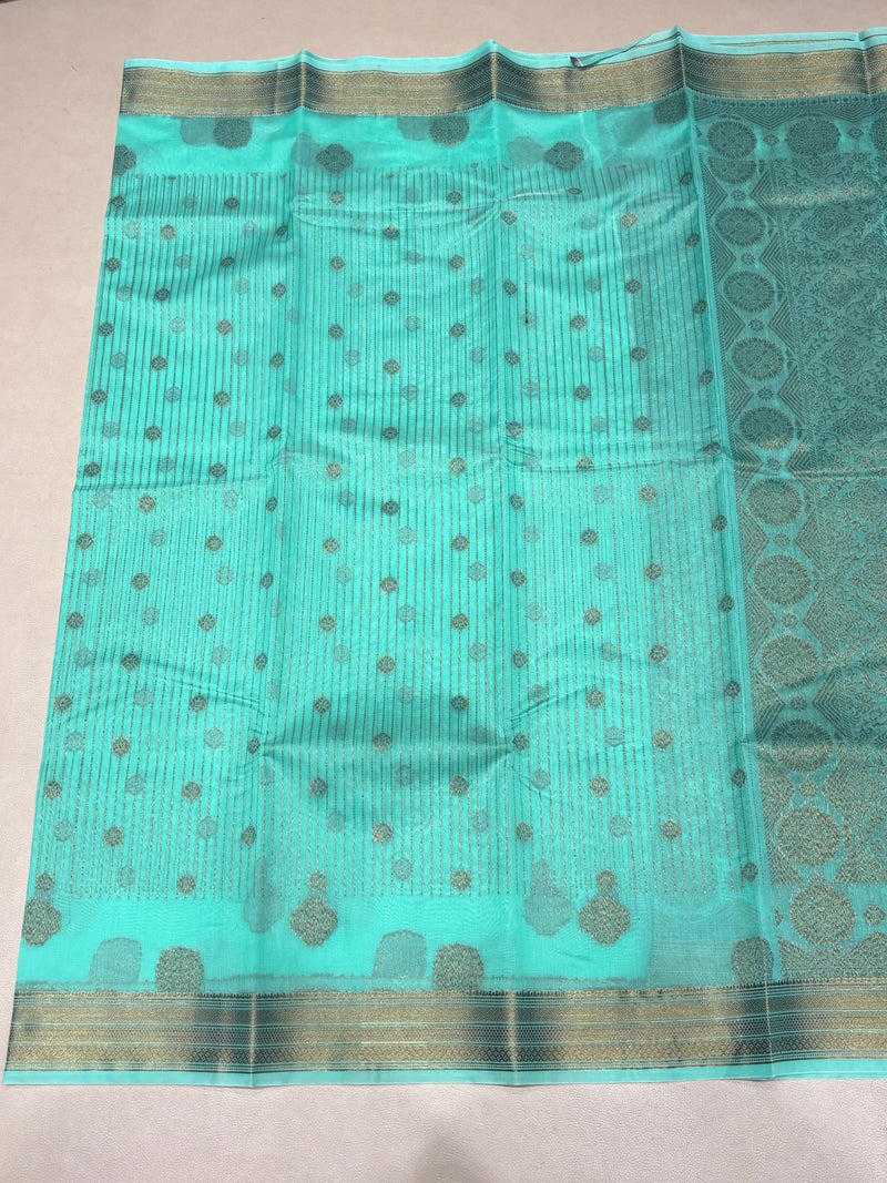 Ravina green semi silk cotton saree