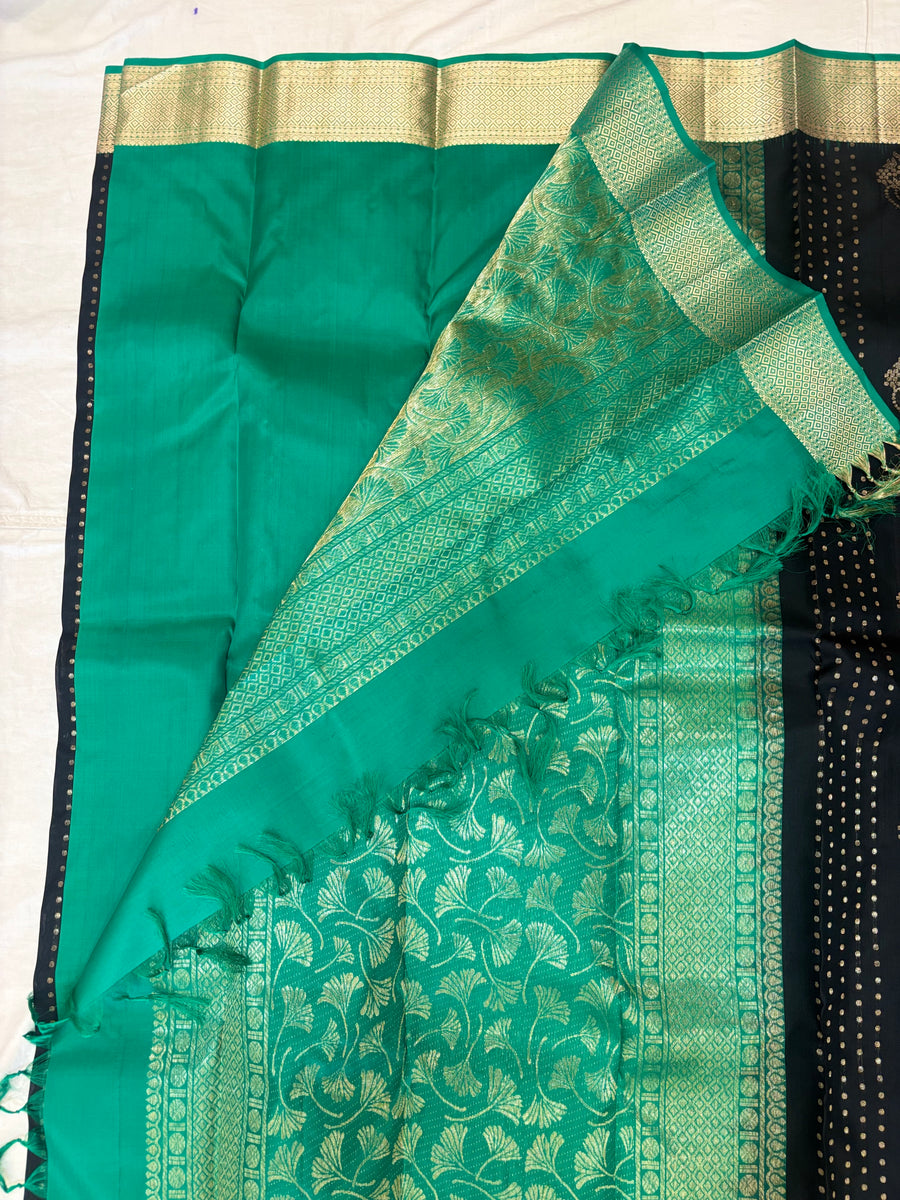 Urvi black handloom softsilk saree - Pure silk saree