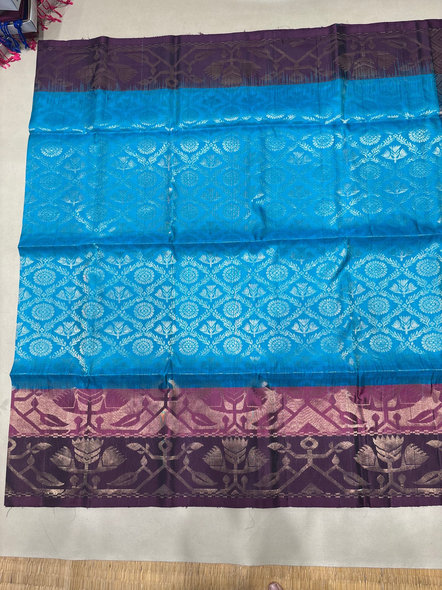 Kalai light blue brocade bridal softsilk saree- Pure silk saree