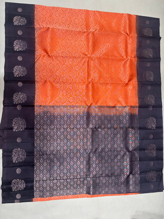 Eliya rust orange handloom softsilk saree - Pure silk saree- all self contrast - ASC1101