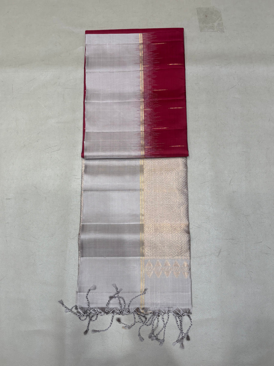 Vamika red handloom softsilk saree - Pure silk saree- contrast color