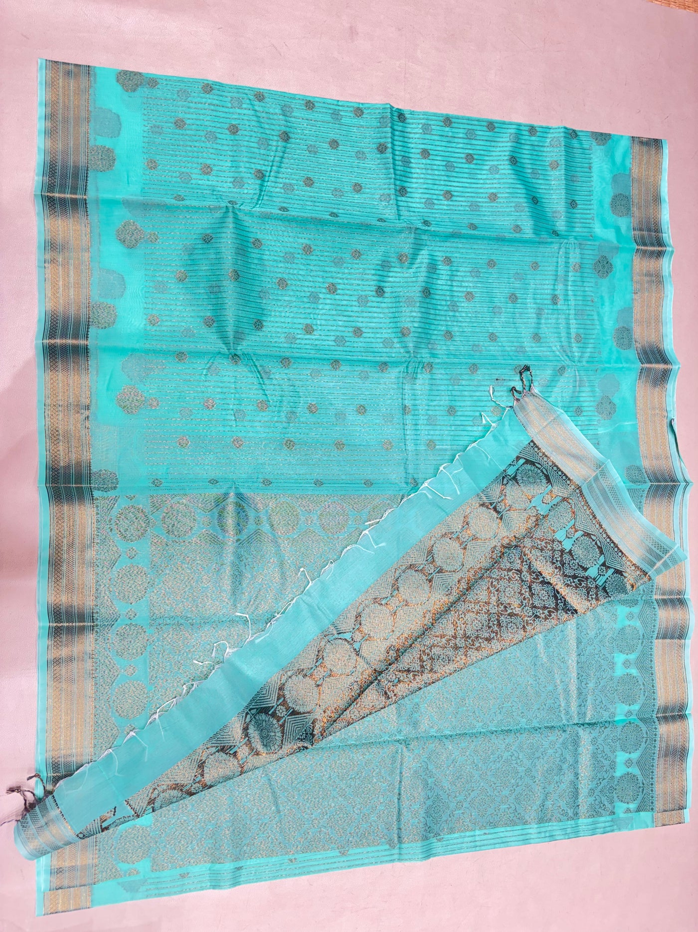 Ravina green semi silk cotton saree