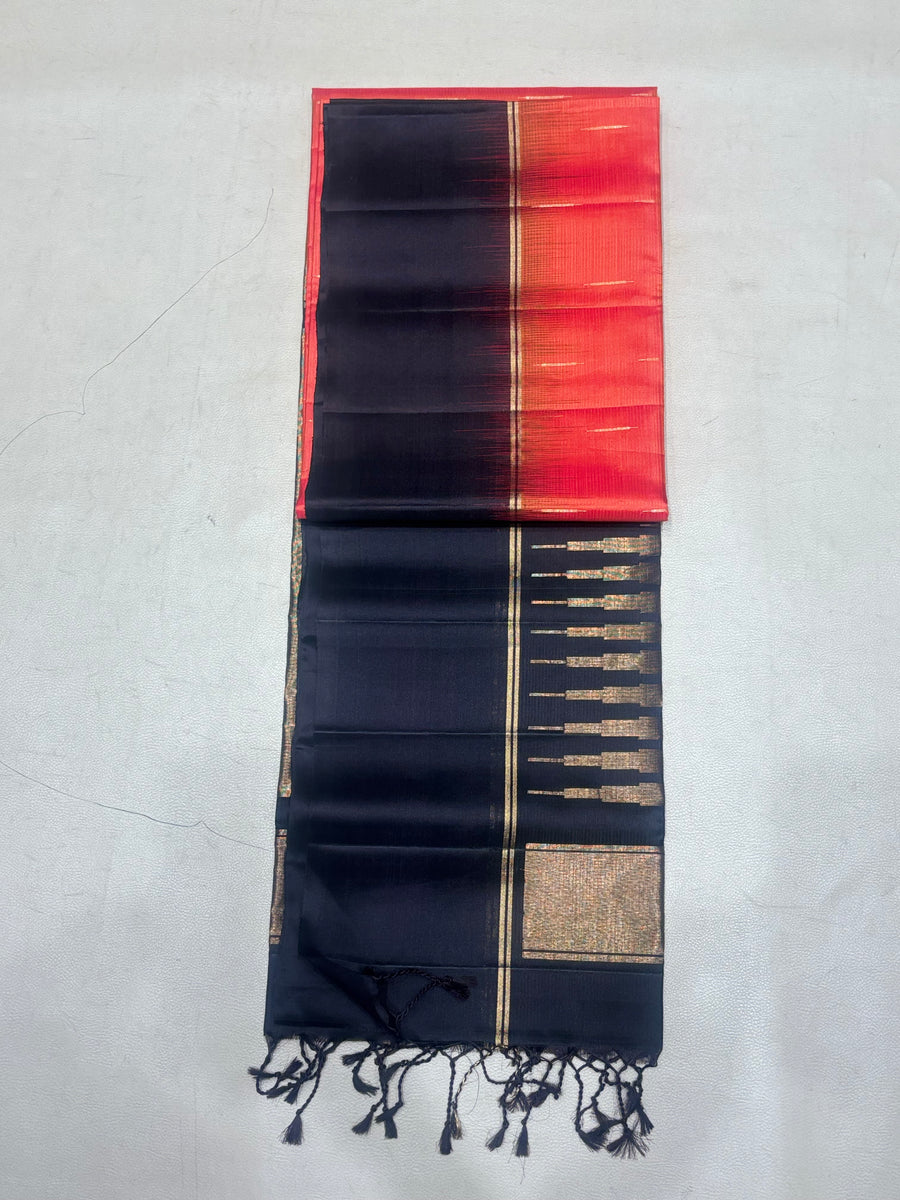 Leelavathi contrast color orange & coffee brown handloom softsilk saree - Pure silk saree