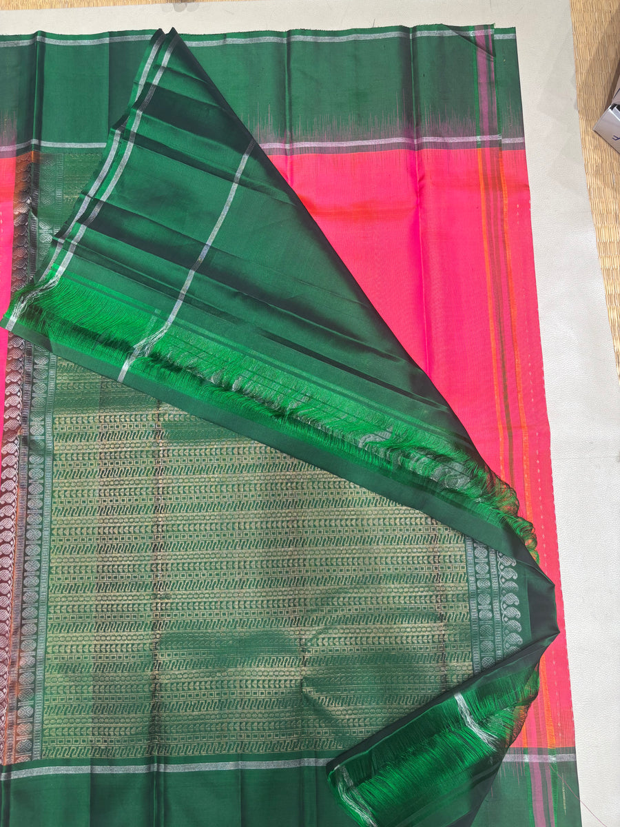 Melinam pink & green handloom softsilk saree - Pure silk saree