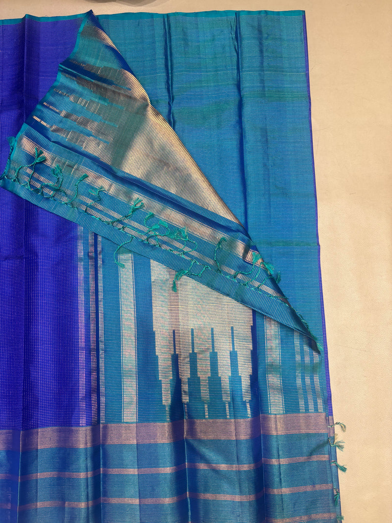 Ranjani micro checked dark blue- blue handloom softsilk saree - Pure silk saree