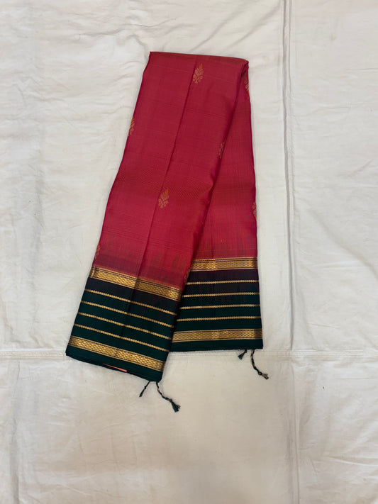 Suhitha pink & bottle green handloom softsilk saree- Pure silk saree-AK1110