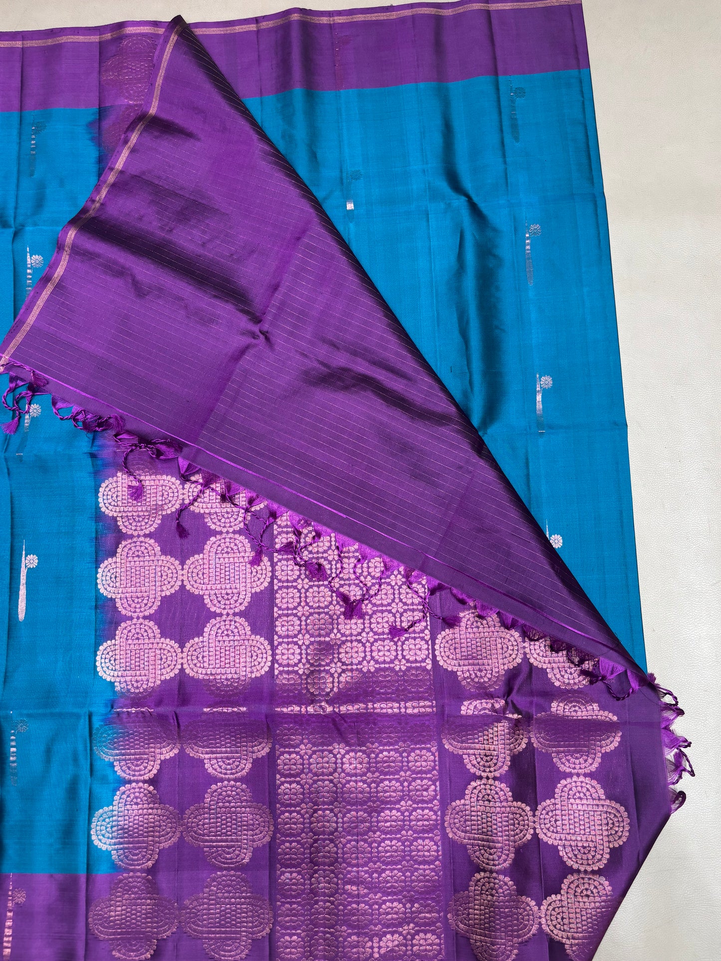 Thenkodi blue & purple handloom softsilk saree - Pure silk saree-AK1117