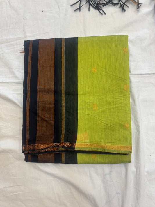 Green & black Maheshwari cotton saree