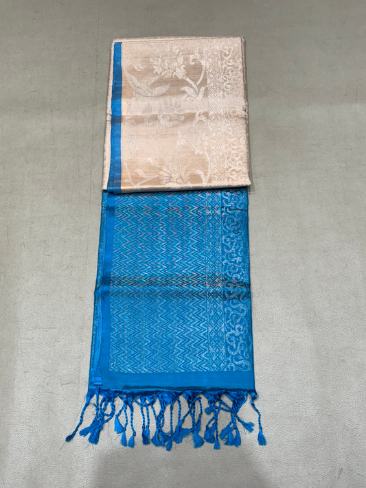 Karunya off white bridal brocade softsilk saree - Pure silk saree