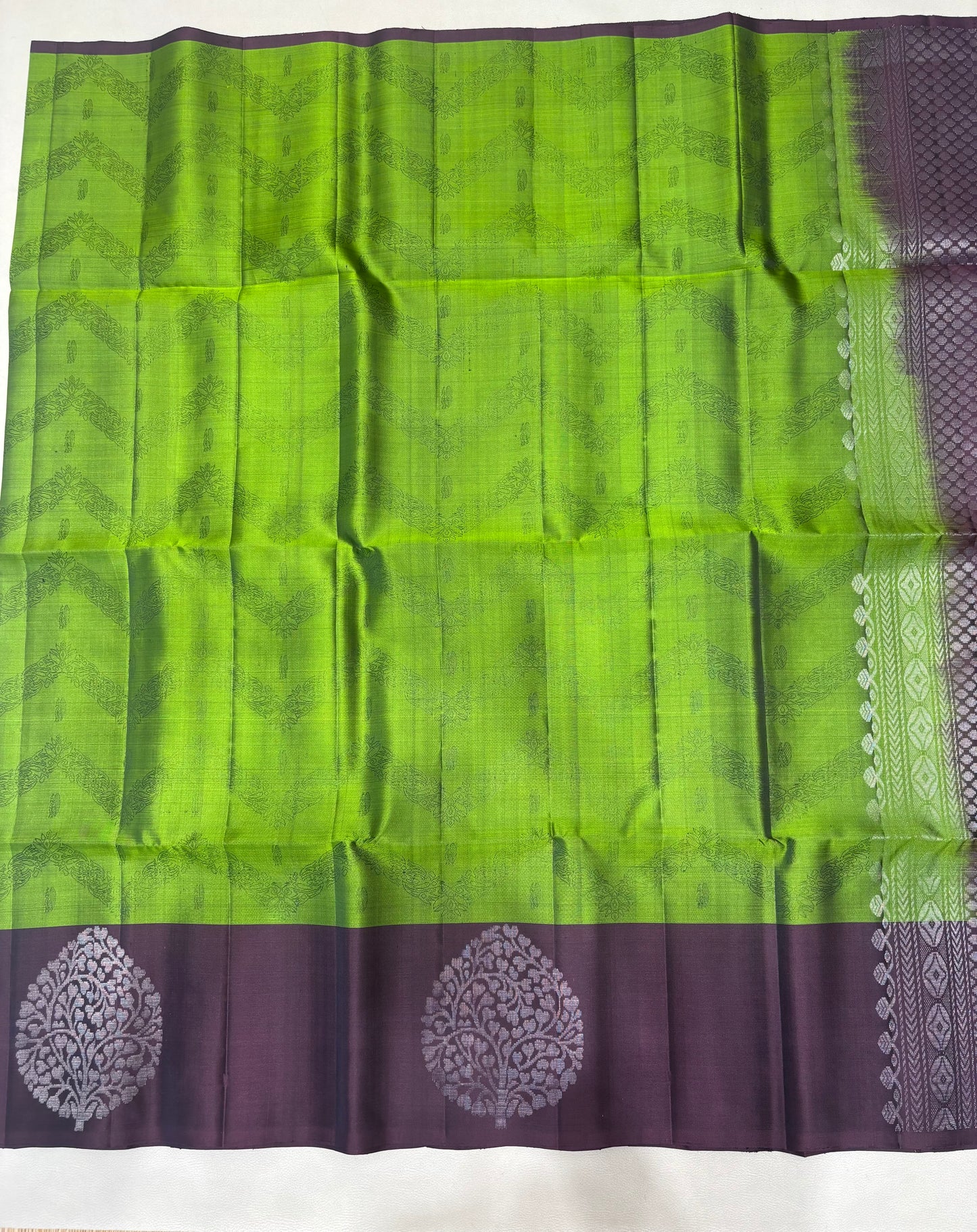 Darika green softsilk saree with embose design - Pure silk saree-AK1106