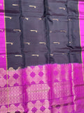 Hridya dark brown & pink handloom softsilk saree - Pure silk saree