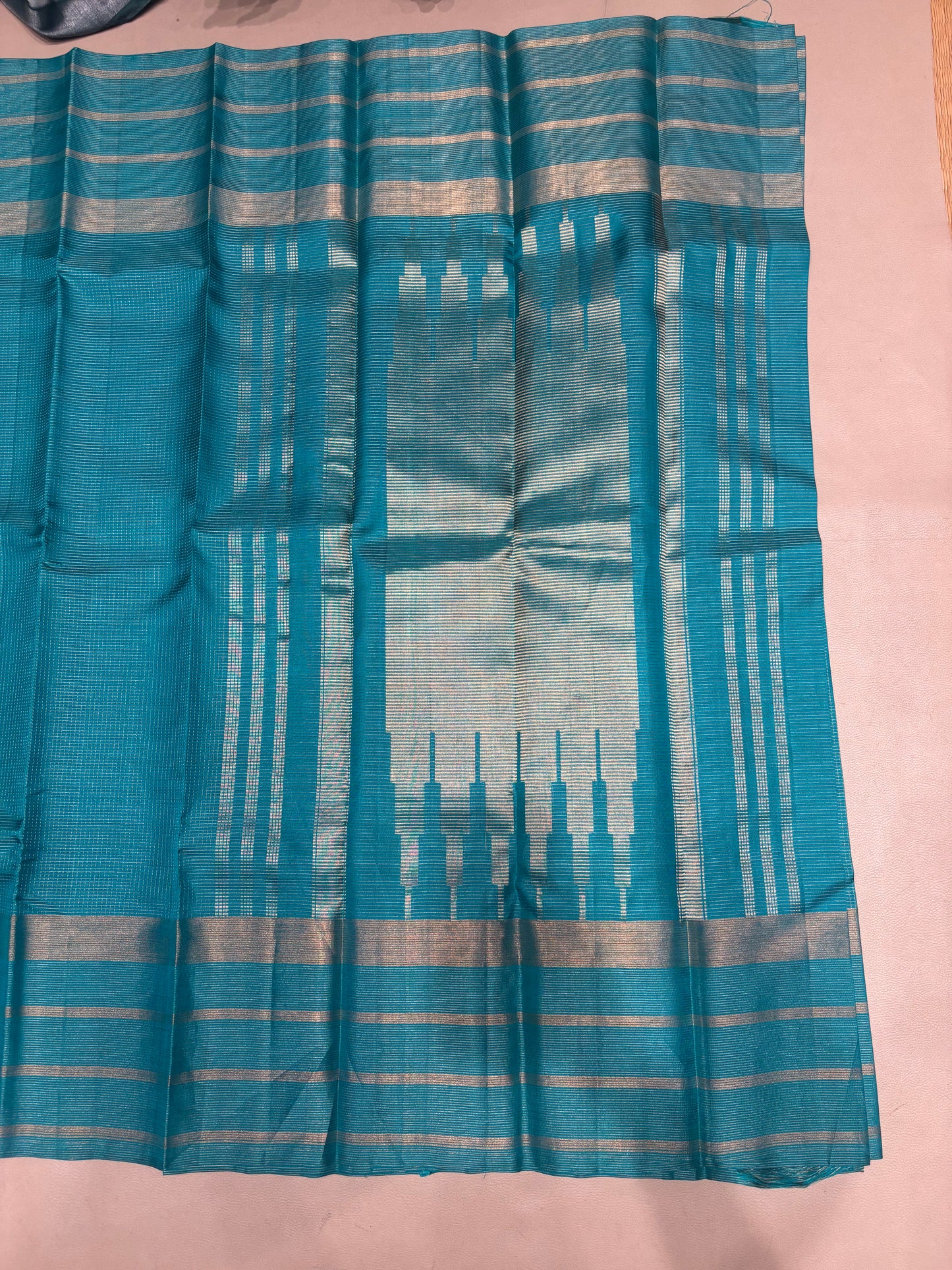 Ranjani teal blue green micro checked handloom softsilk saree - Pure silk saree-AK1118