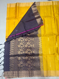 Ponvalli yellow & coffee brown handloom softsilk saree - Pure silk saree