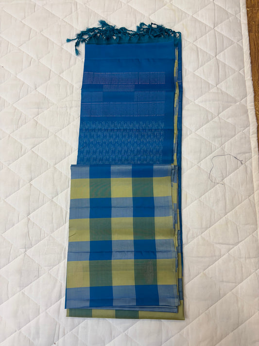 Kattam blue handloom softsilk saree - Pure silk saree-AK1111