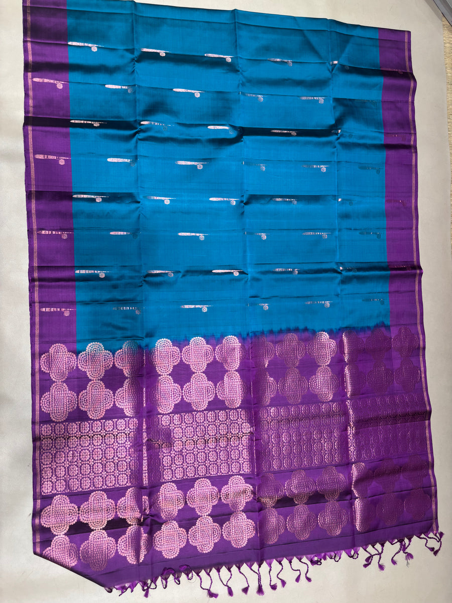 Thenkodi blue & purple handloom softsilk saree - Pure silk saree-AK1117