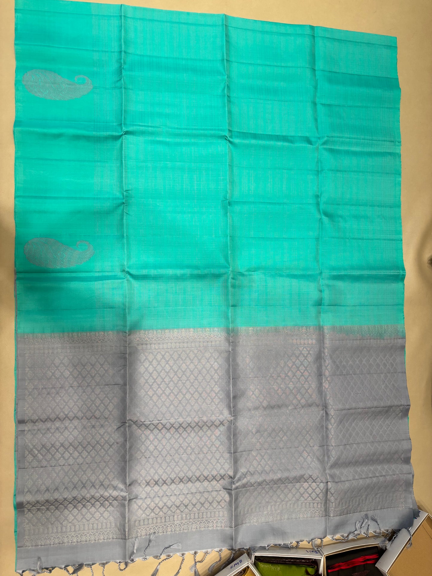 Kanima sea blue thread work softsilk saree - Pure silk saree - no zari-AK1106-Ak1116-AK1119