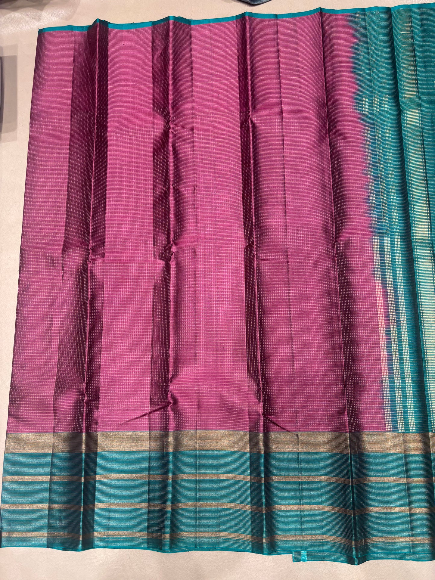 Ranjani pink & green micro checked softsilk saree - Pure silk saree-AK1118