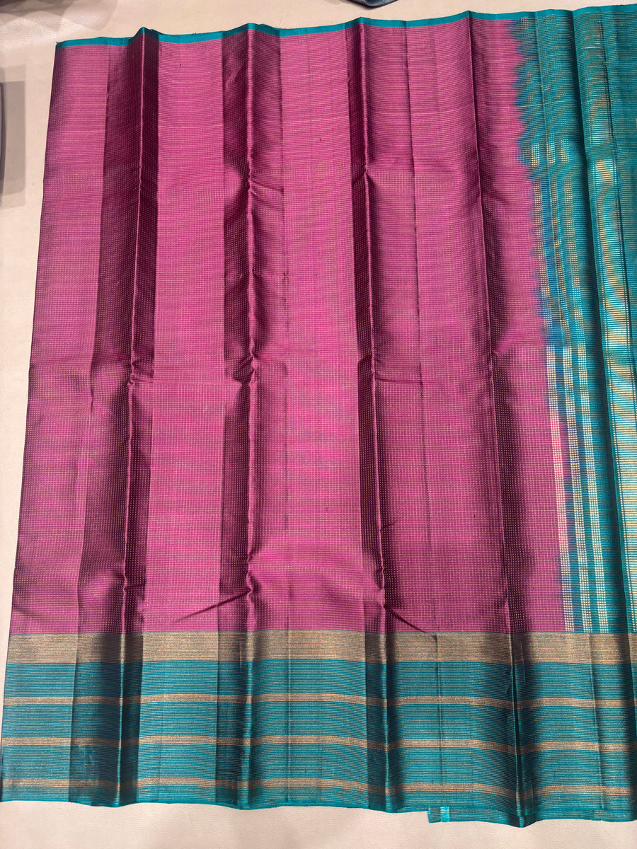 Ranjani pink & green micro checked softsilk saree - Pure silk saree-AK1118