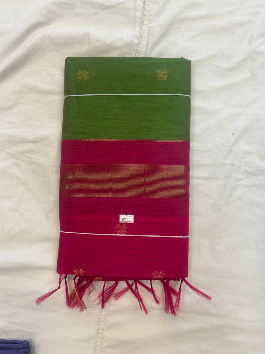 Green & pink Maheshwari cotton saree