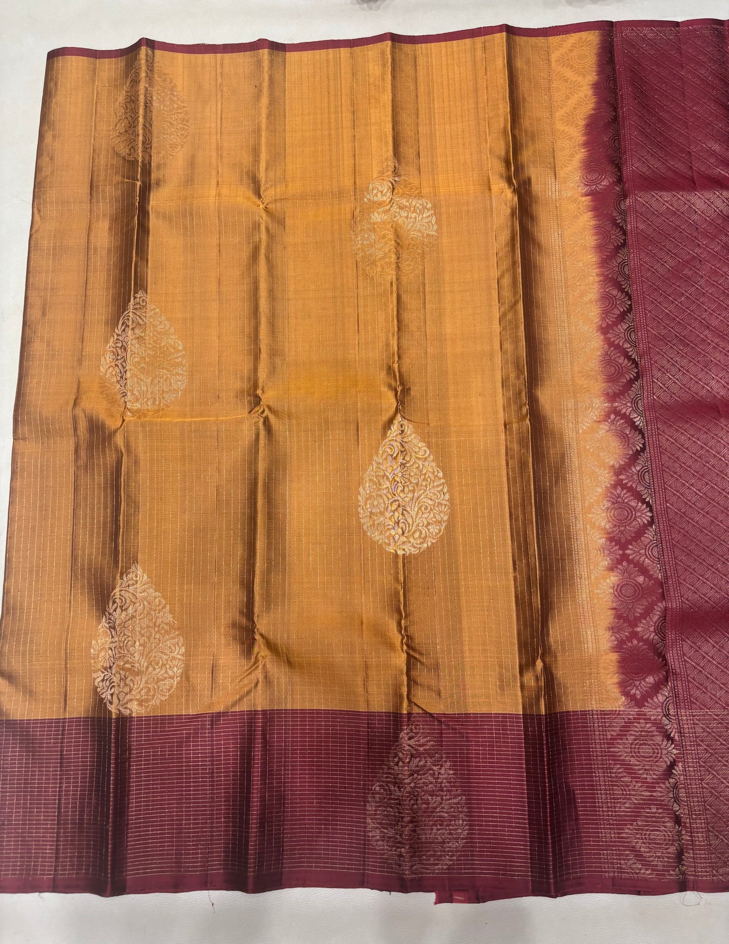 Vaidoori gold & maroon handloom softsilk saree - Vaira oosi design - Pure silk saree