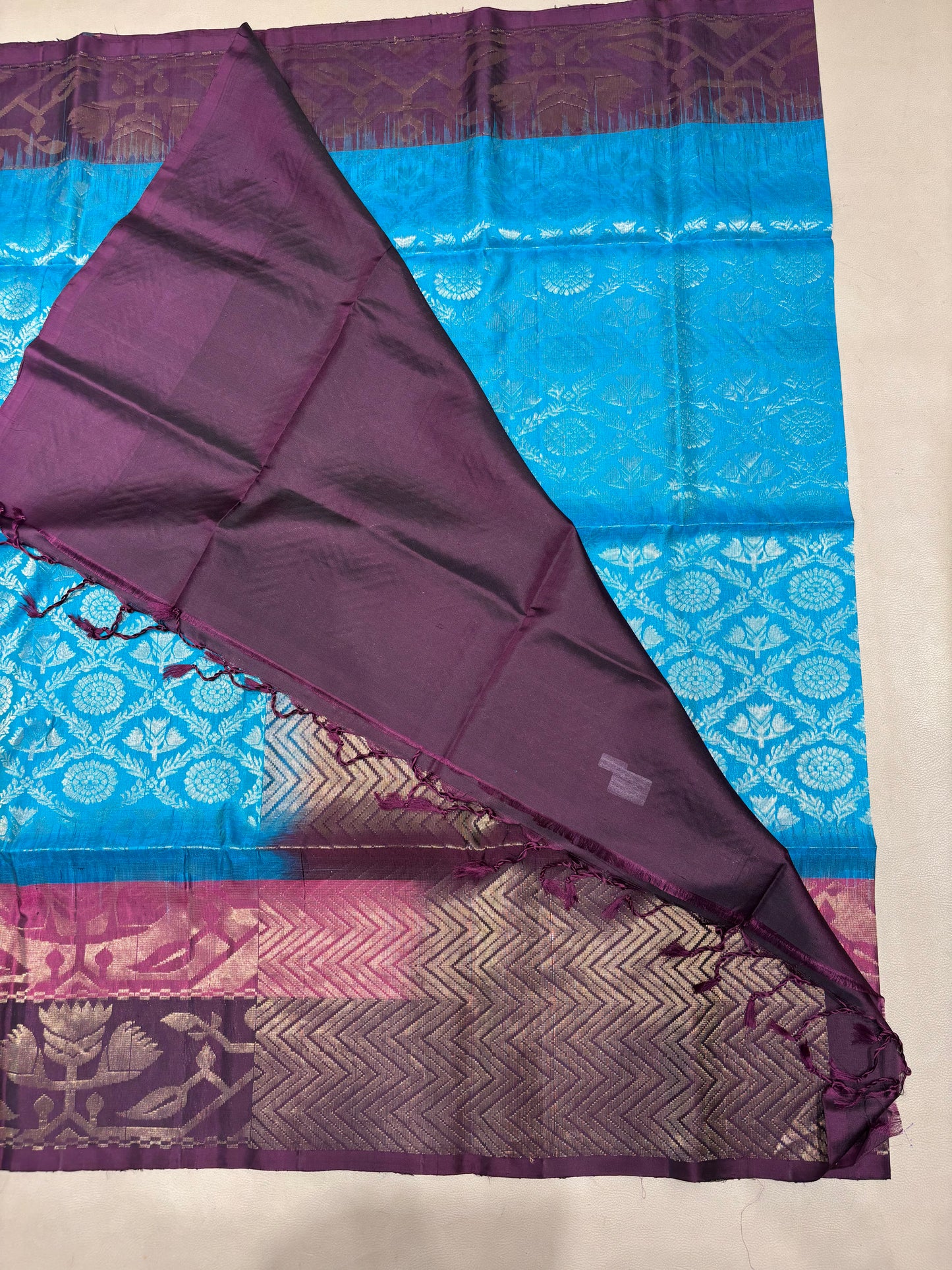 Kalai light blue brocade bridal softsilk saree- Pure silk saree
