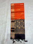 Ponvalli orange & dark brown handloom softsilk saree - Pure silk saree-AK1117