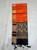 Ponvalli orange & dark brown handloom softsilk saree - Pure silk saree-AK1117