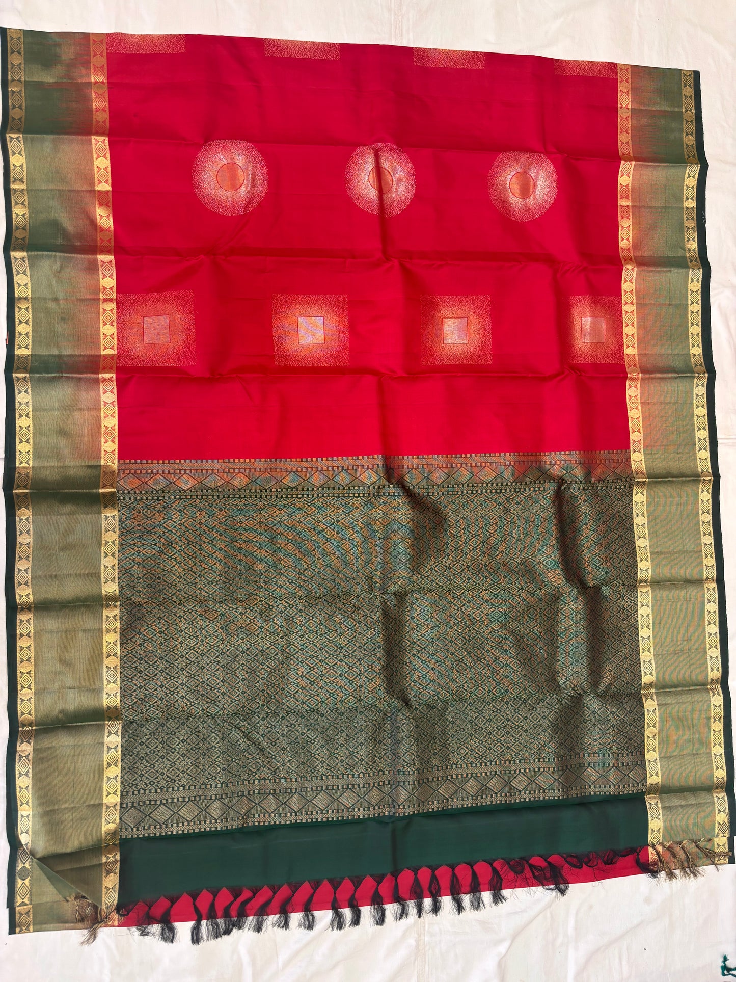 Supriya red & bottle green softsilk saree - Pure silk saree-set11