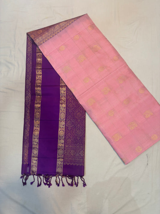 Sangavi peach pink & purple softsilk saree - Pure silk saree