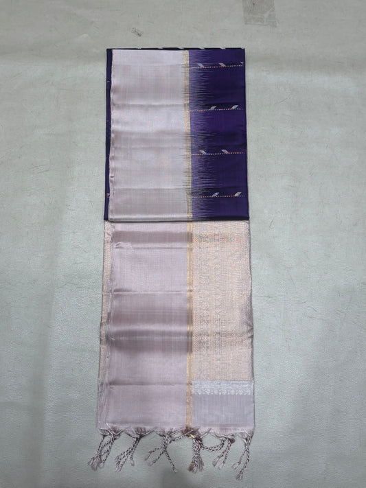 Ilai blue handloom softsilk saree - Pure silk saree- contrast color