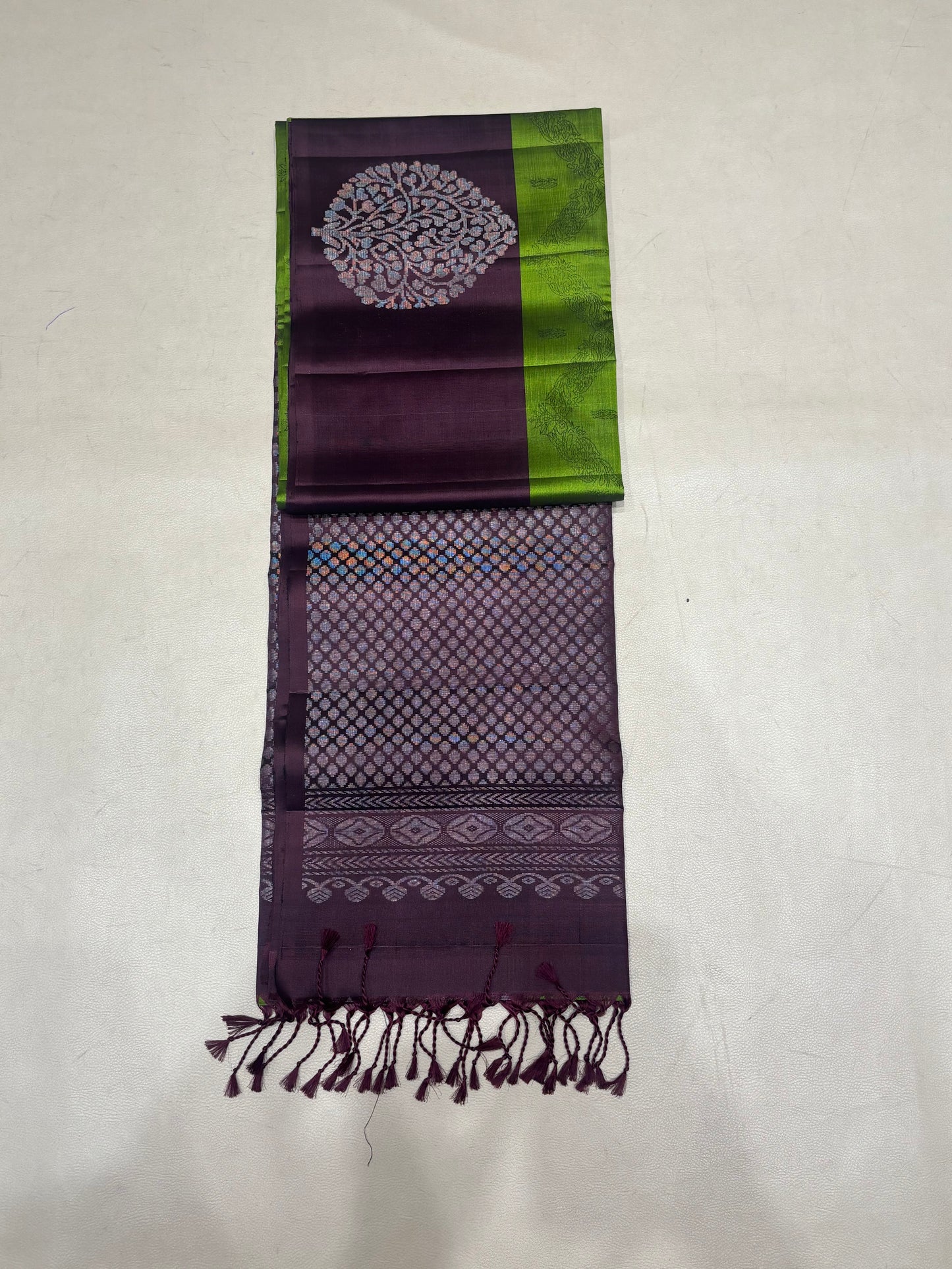 Darika green softsilk saree with embose design - Pure silk saree-AK1106