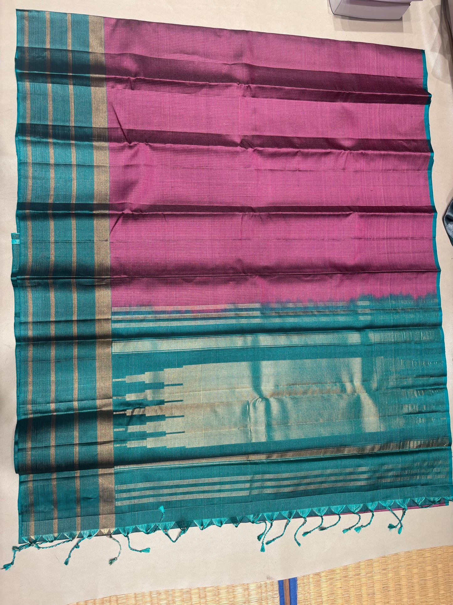 Ranjani pink & green micro checked softsilk saree - Pure silk saree-AK1118