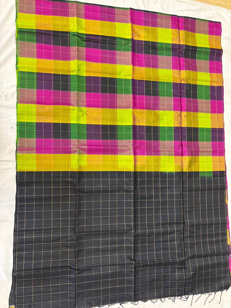Kattam black Pallu multicolor softsilk saree - Pure silk saree