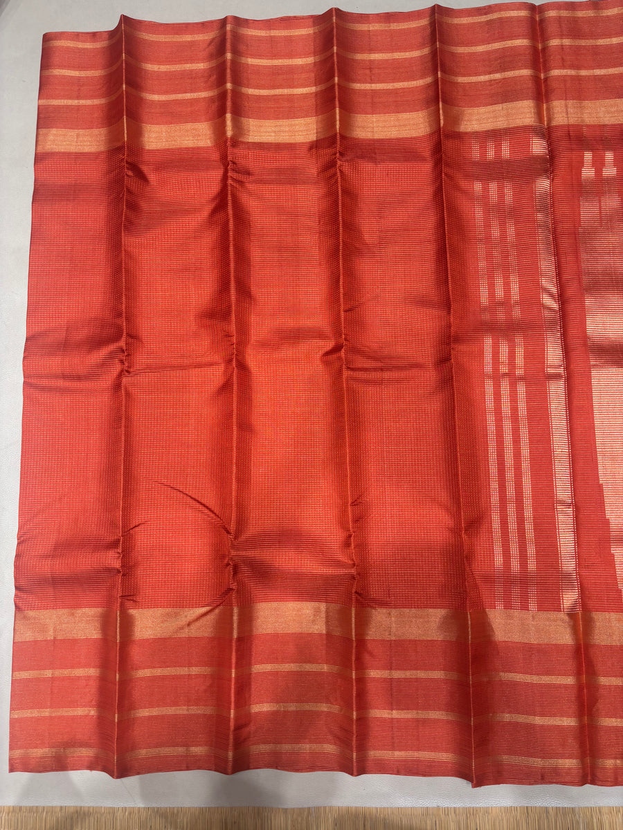 Ranjani orange micro checked softsilk saree - pure silk saree