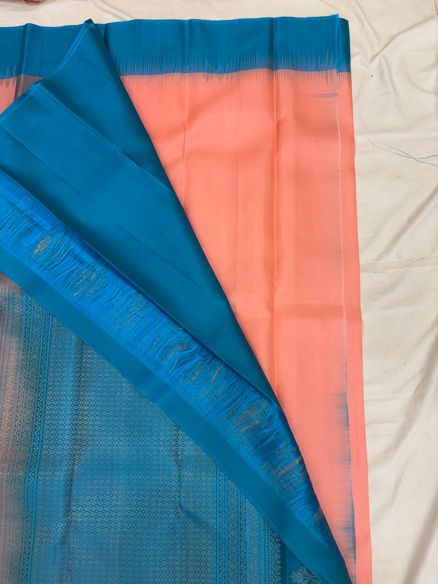Yuvaa peach & blue softsilk saree - Pure silk saree
