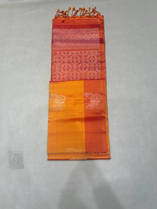 Ramani yellow orange softsilk saree - Pure silk saree