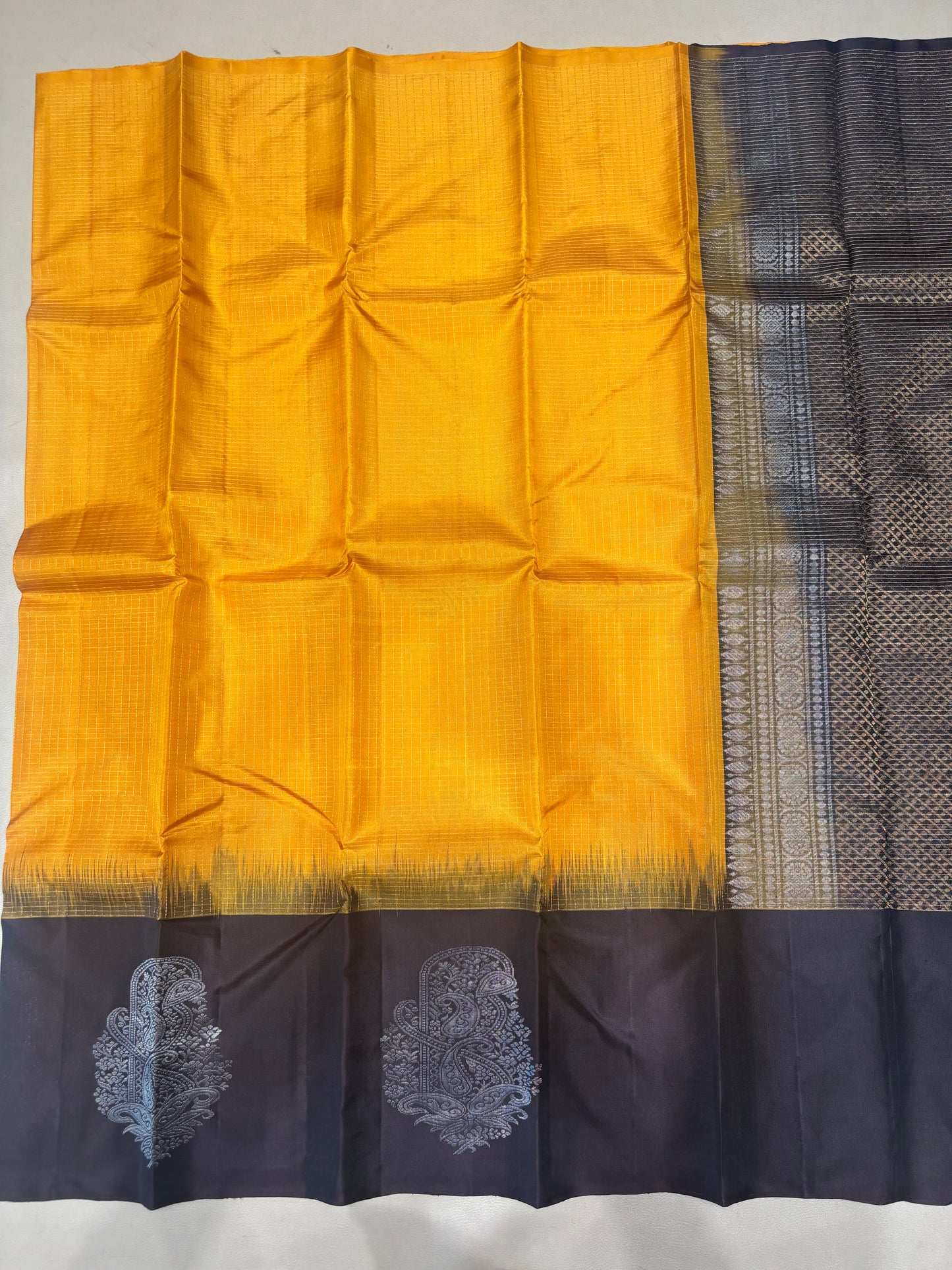 Rudhrika handloom softsilk saree - Pure silk saree - Yellow and coffee brown color