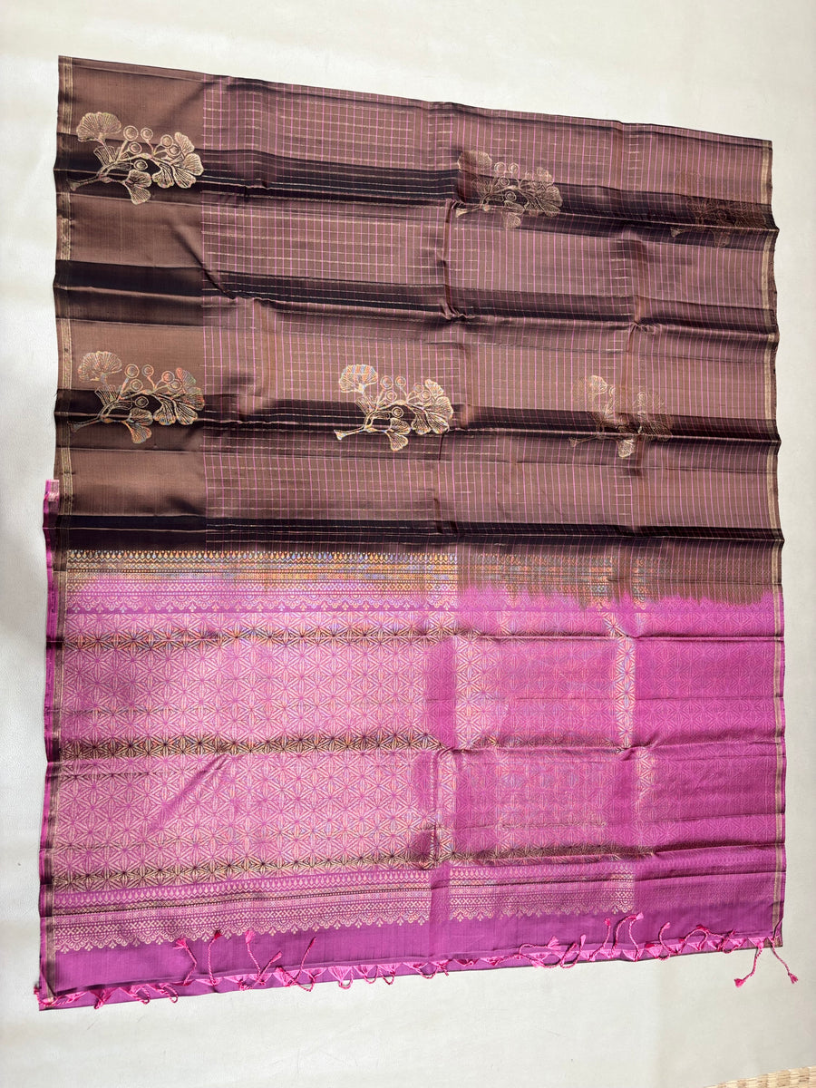 Charvitha biscuit brown handloom softsilk saree - Pure silk saree