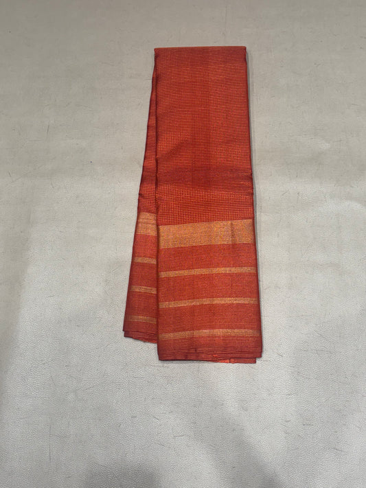 Ranjani orange micro checked softsilk saree - pure silk saree