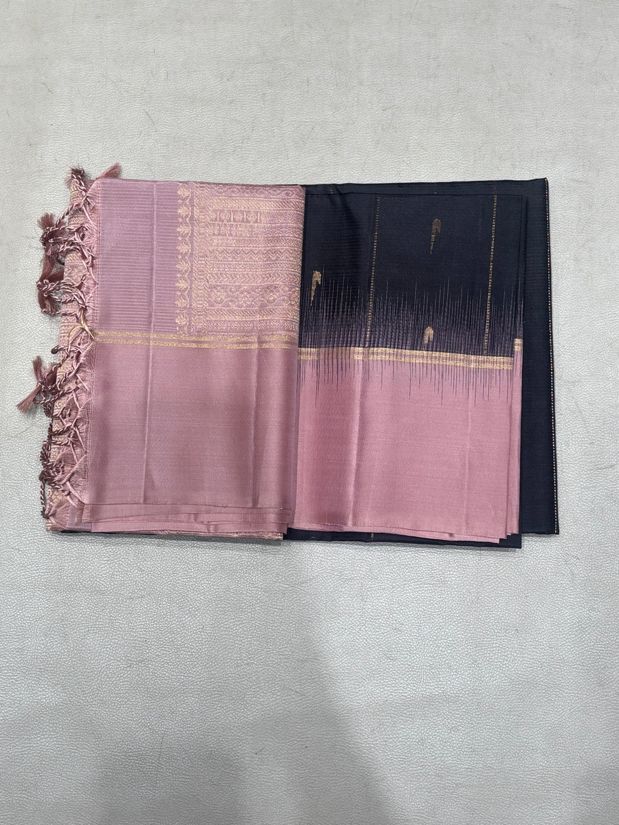 Leelavathi black handloom softsilk saree - Pure silk saree- contrast color
