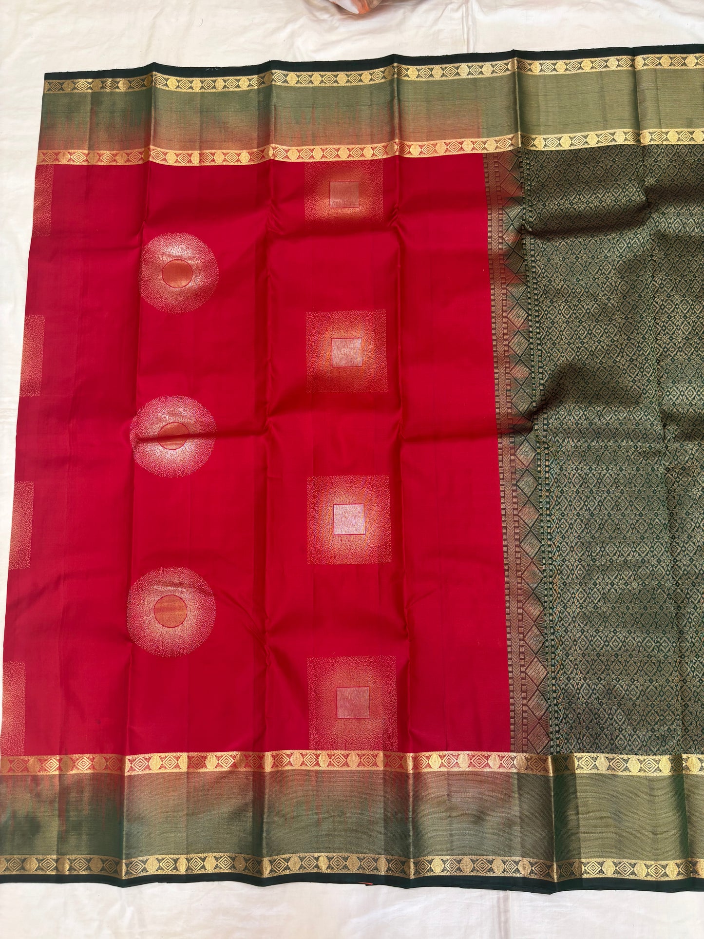 Supriya red & bottle green softsilk saree - Pure silk saree-set11