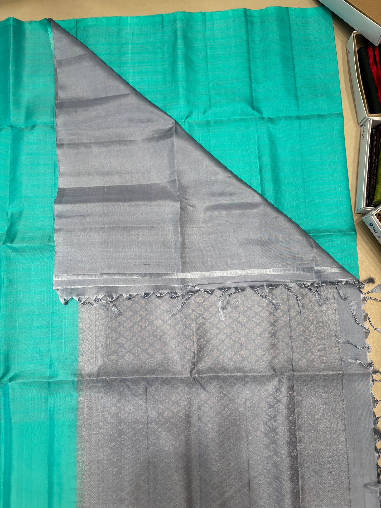Kanima sea blue thread work softsilk saree - Pure silk saree - no zari-AK1106-Ak1116-AK1119